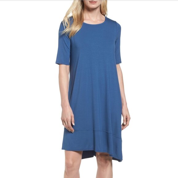 New w/Tags Eileen Fisher -Round Neck, Asymmetric Viscose Jersey Dress, S fits M - Picture 1 of 11